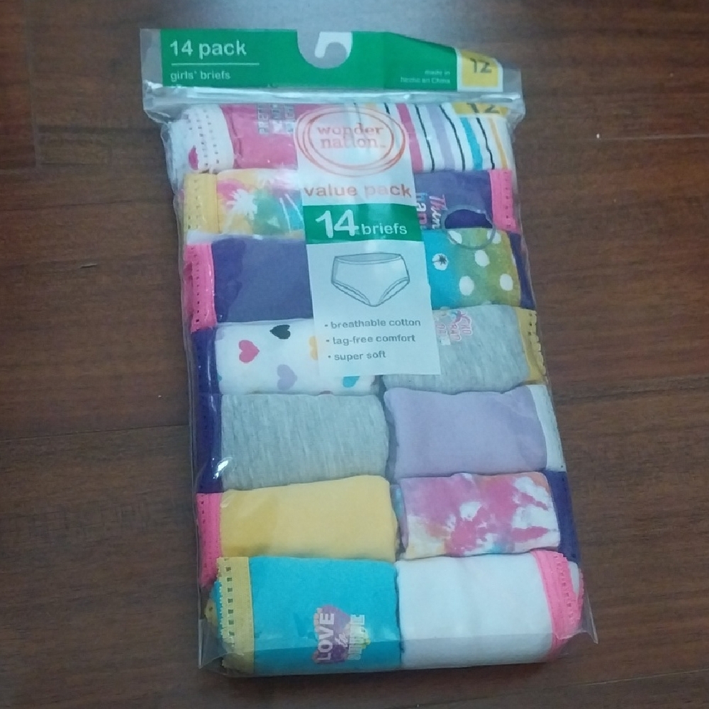 wonder nation Girls 14-Pack Briefs - Purple, Pink, Yellow, Blue, White